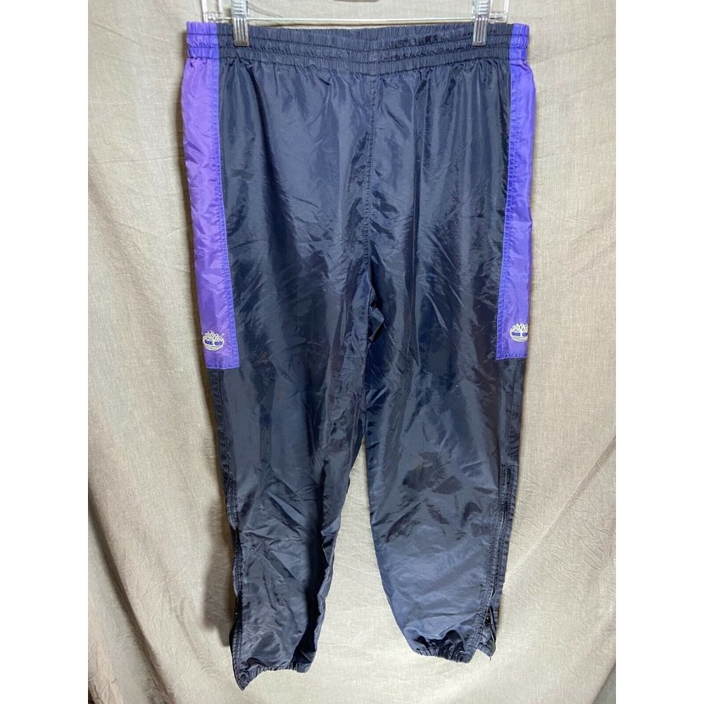 Timberland Pants Adult Medium Blue‎ Stripe Back Logo Pull On Windbreaker Pants.